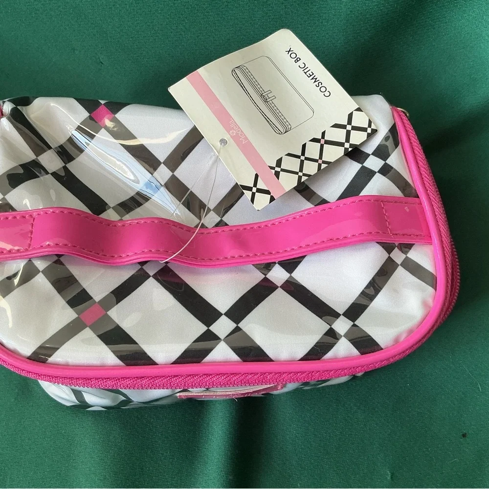 Modella Pink and Black Plaid Cosmetic Bag